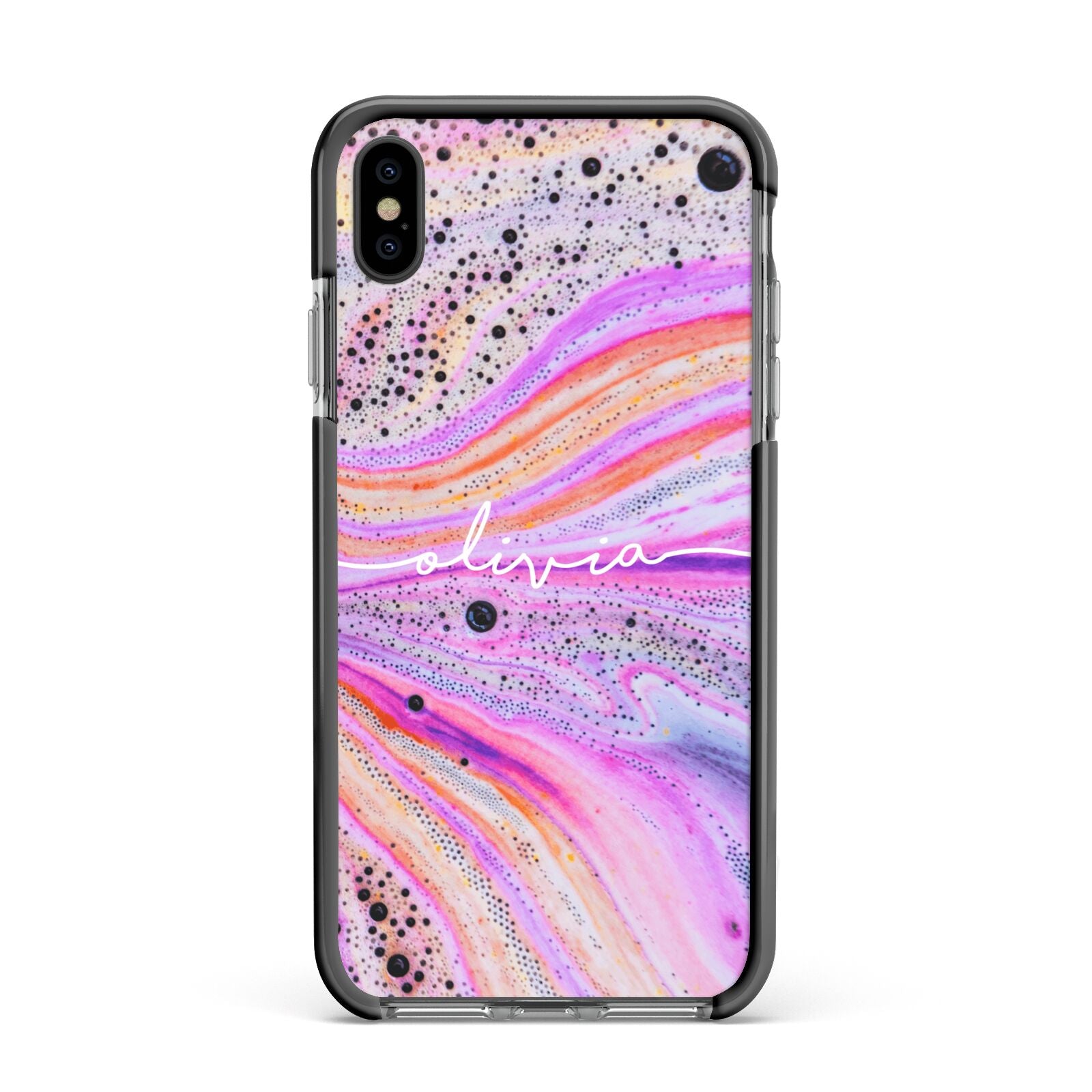 Personalised Pink Bath Bomb Apple iPhone Xs Max Impact Case Black Edge on Black Phone