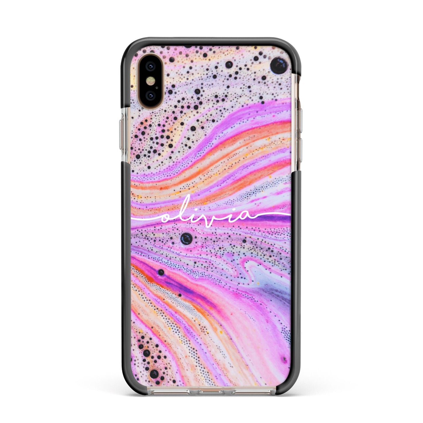 Personalised Pink Bath Bomb Apple iPhone Xs Max Impact Case Black Edge on Gold Phone