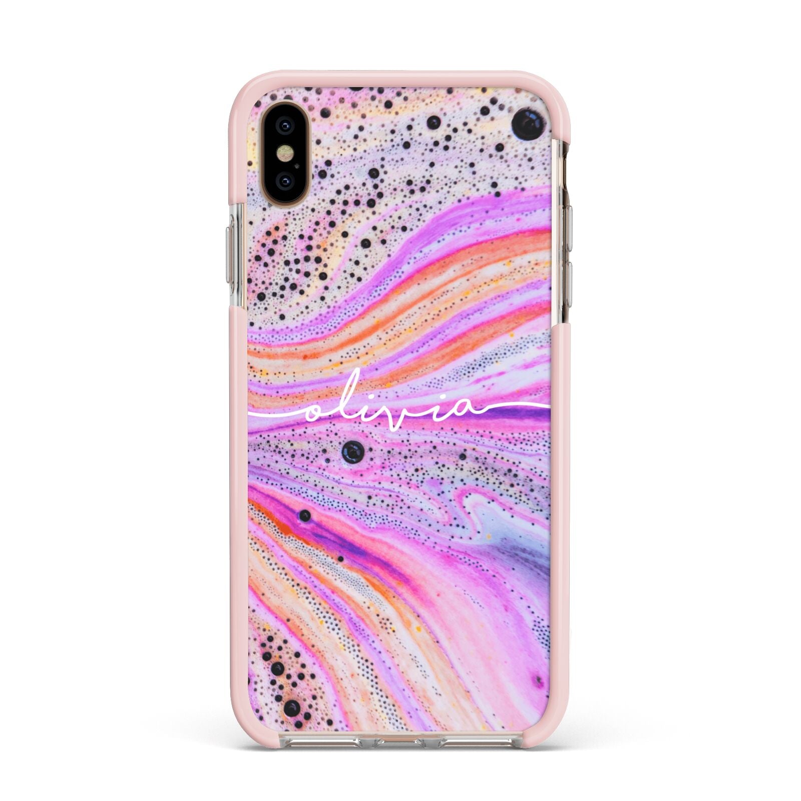 Personalised Pink Bath Bomb Apple iPhone Xs Max Impact Case Pink Edge on Gold Phone