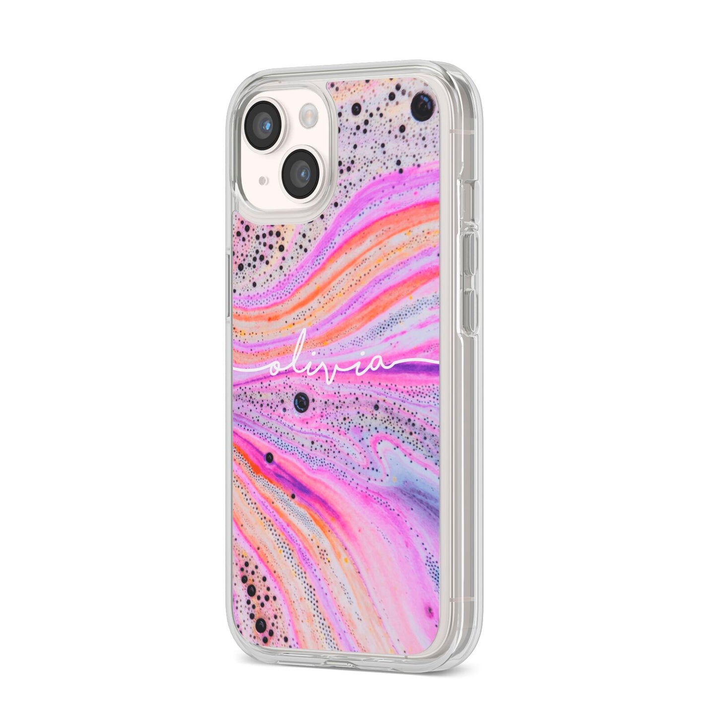 Personalised Pink Bath Bomb iPhone 14 Clear Tough Case Starlight Angled Image