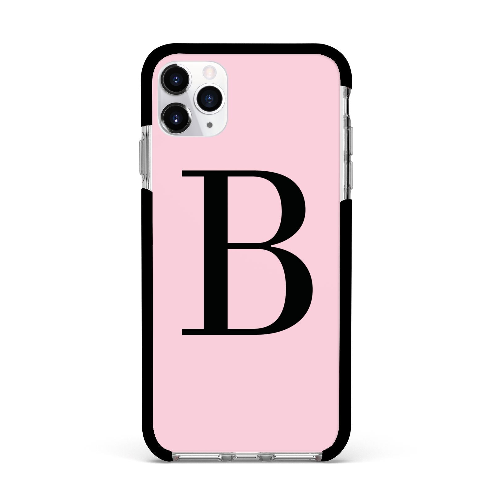 Personalised Pink Black Initial Apple iPhone 11 Pro Max in Silver with Black Impact Case