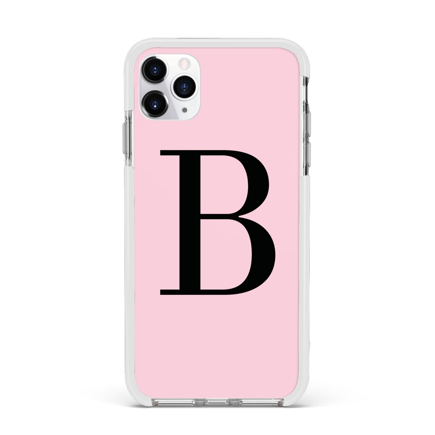 Personalised Pink Black Initial Apple iPhone 11 Pro Max in Silver with White Impact Case