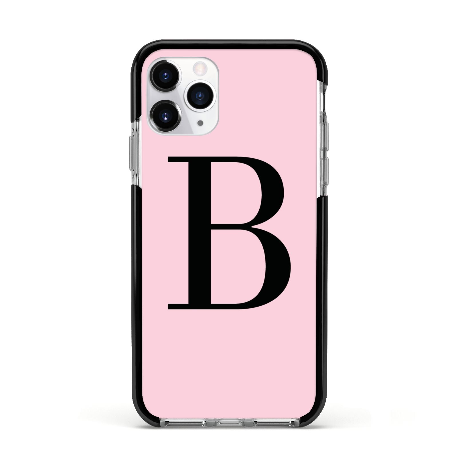 Personalised Pink Black Initial Apple iPhone 11 Pro in Silver with Black Impact Case