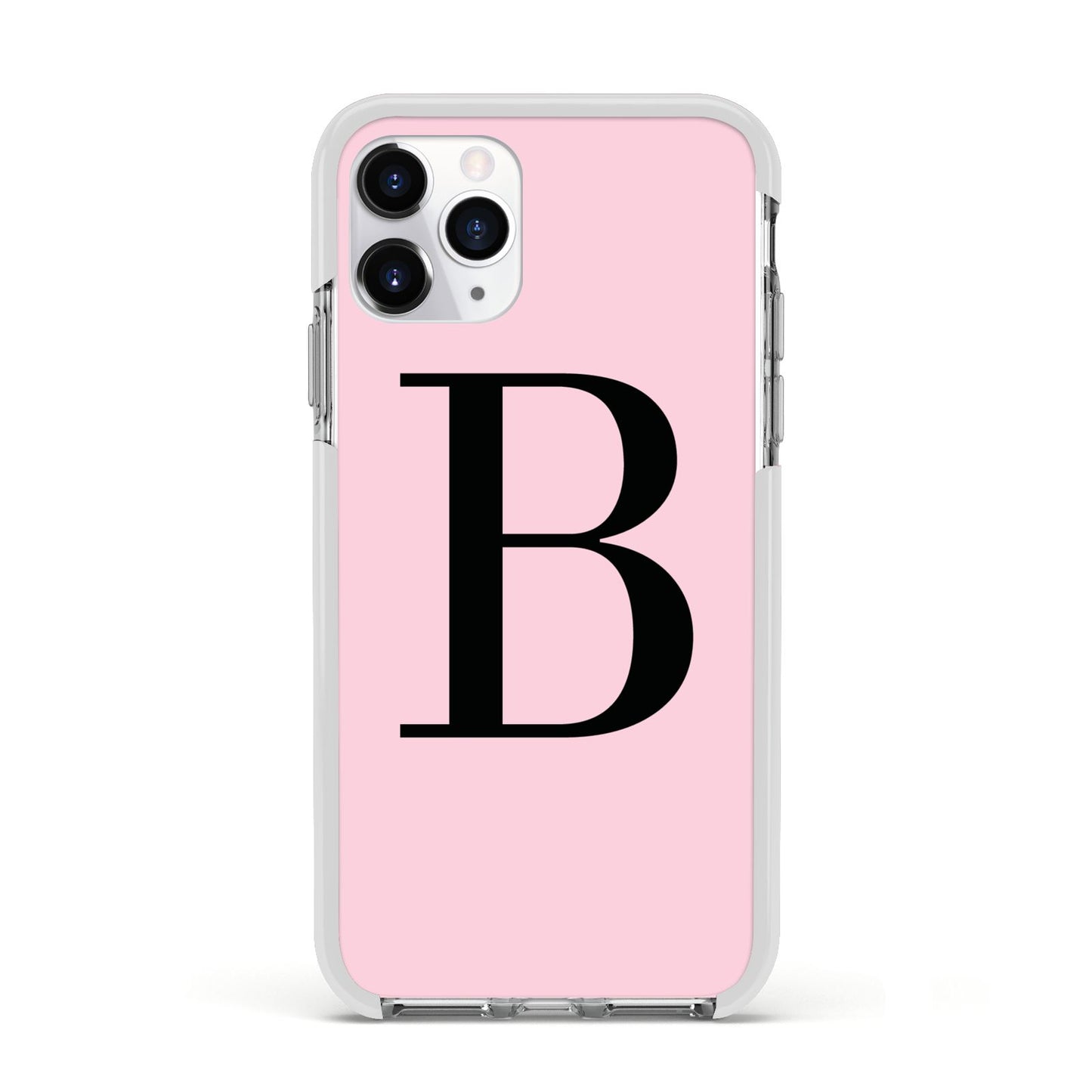 Personalised Pink Black Initial Apple iPhone 11 Pro in Silver with White Impact Case