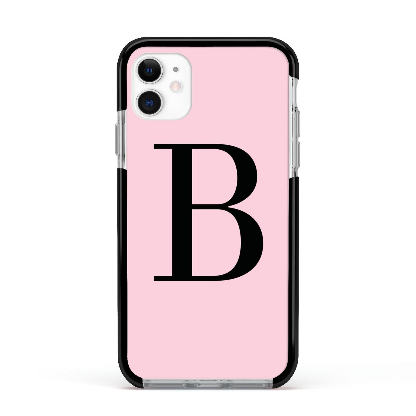 Personalised Pink Black Initial Apple iPhone 11 in White with Black Impact Case