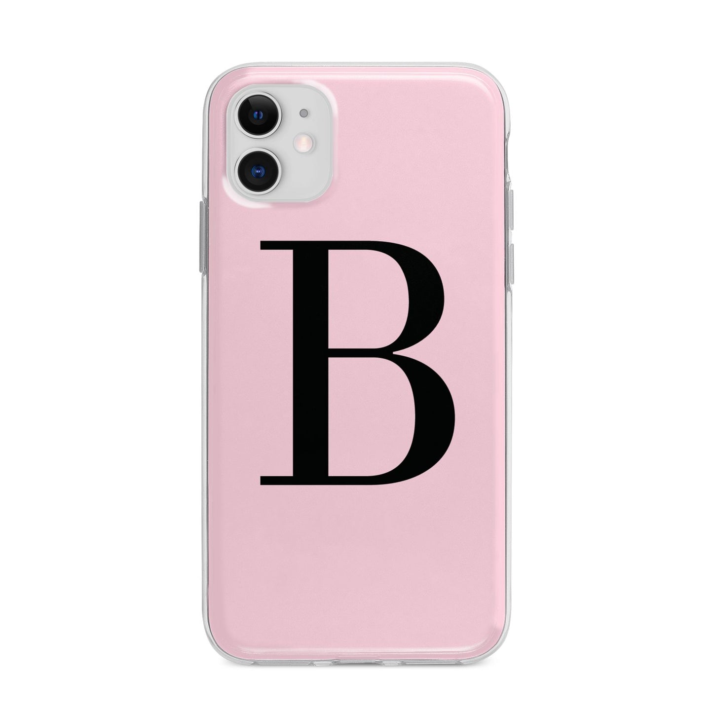 Personalised Pink Black Initial Apple iPhone 11 in White with Bumper Case