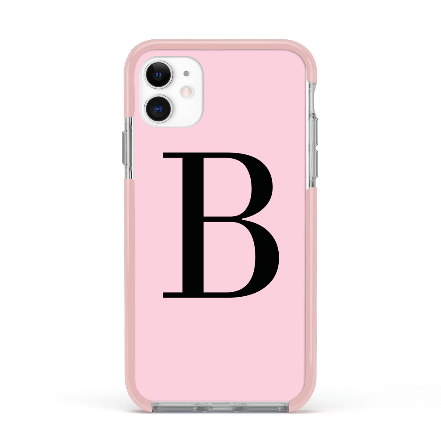 Personalised Pink Black Initial Apple iPhone 11 in White with Pink Impact Case