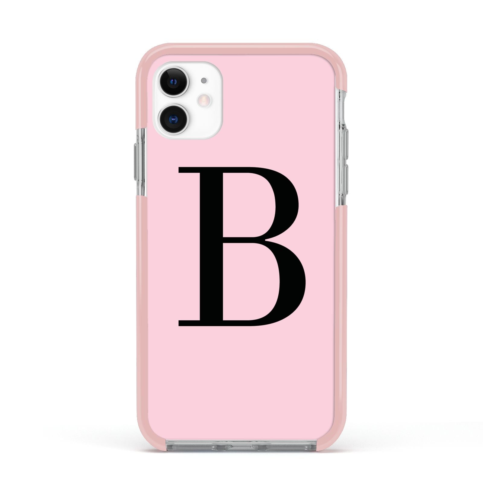 Personalised Pink Black Initial Apple iPhone 11 in White with Pink Impact Case