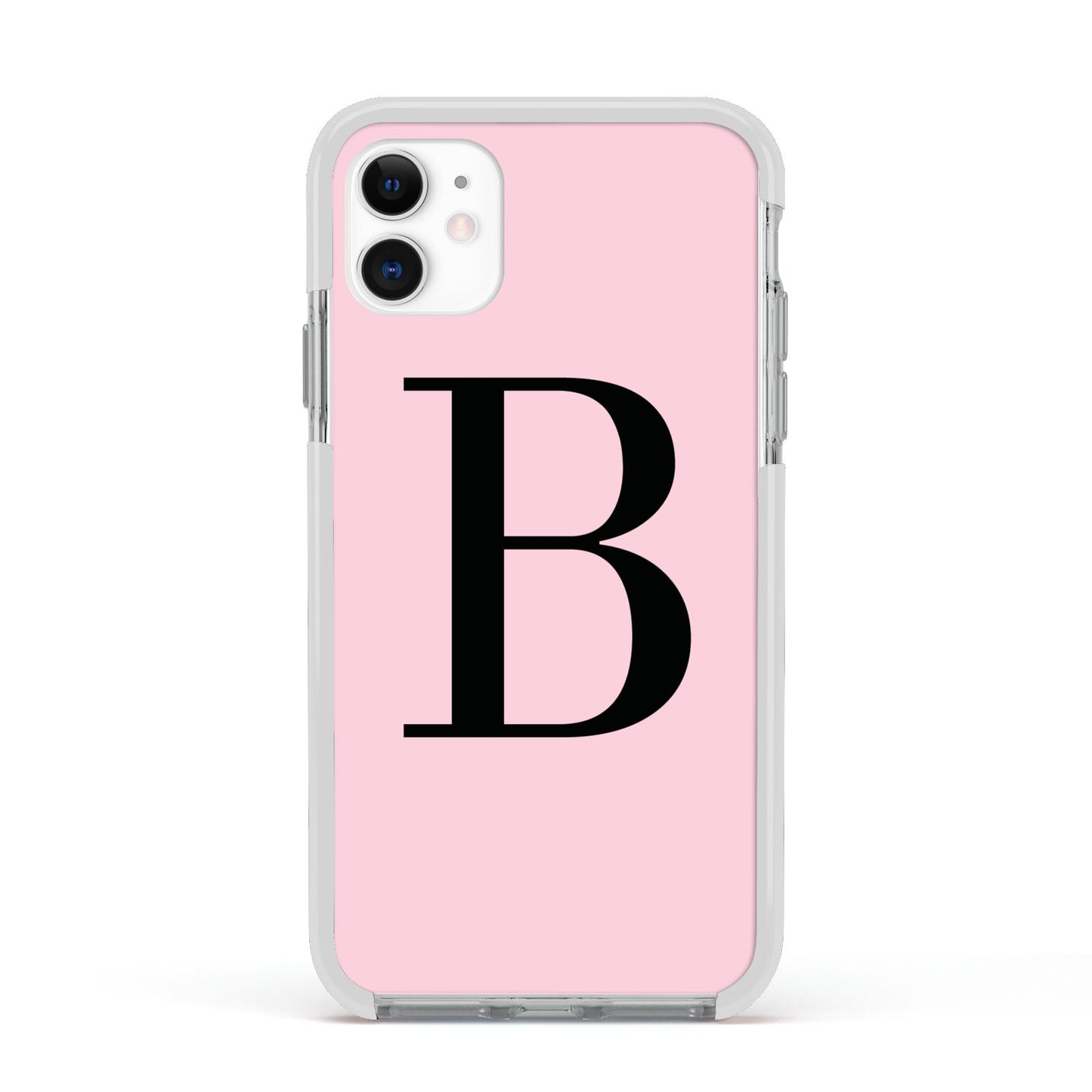 Personalised Pink Black Initial Apple iPhone 11 in White with White Impact Case