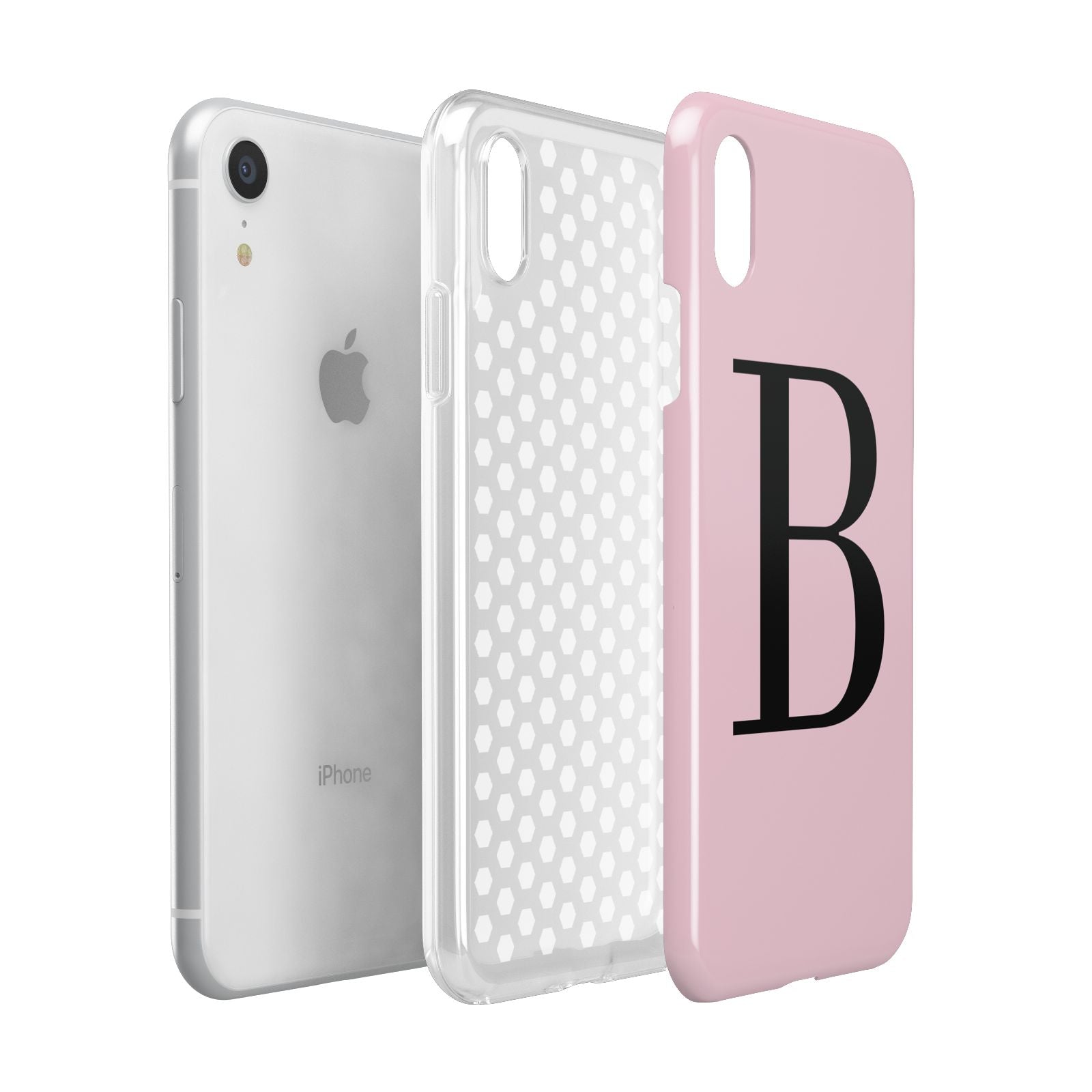 Personalised Pink Black Initial Apple iPhone XR White 3D Tough Case Expanded view