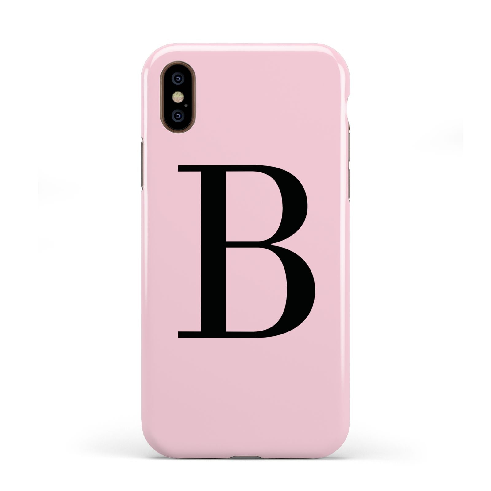 Personalised Pink Black Initial Apple iPhone XS 3D Tough