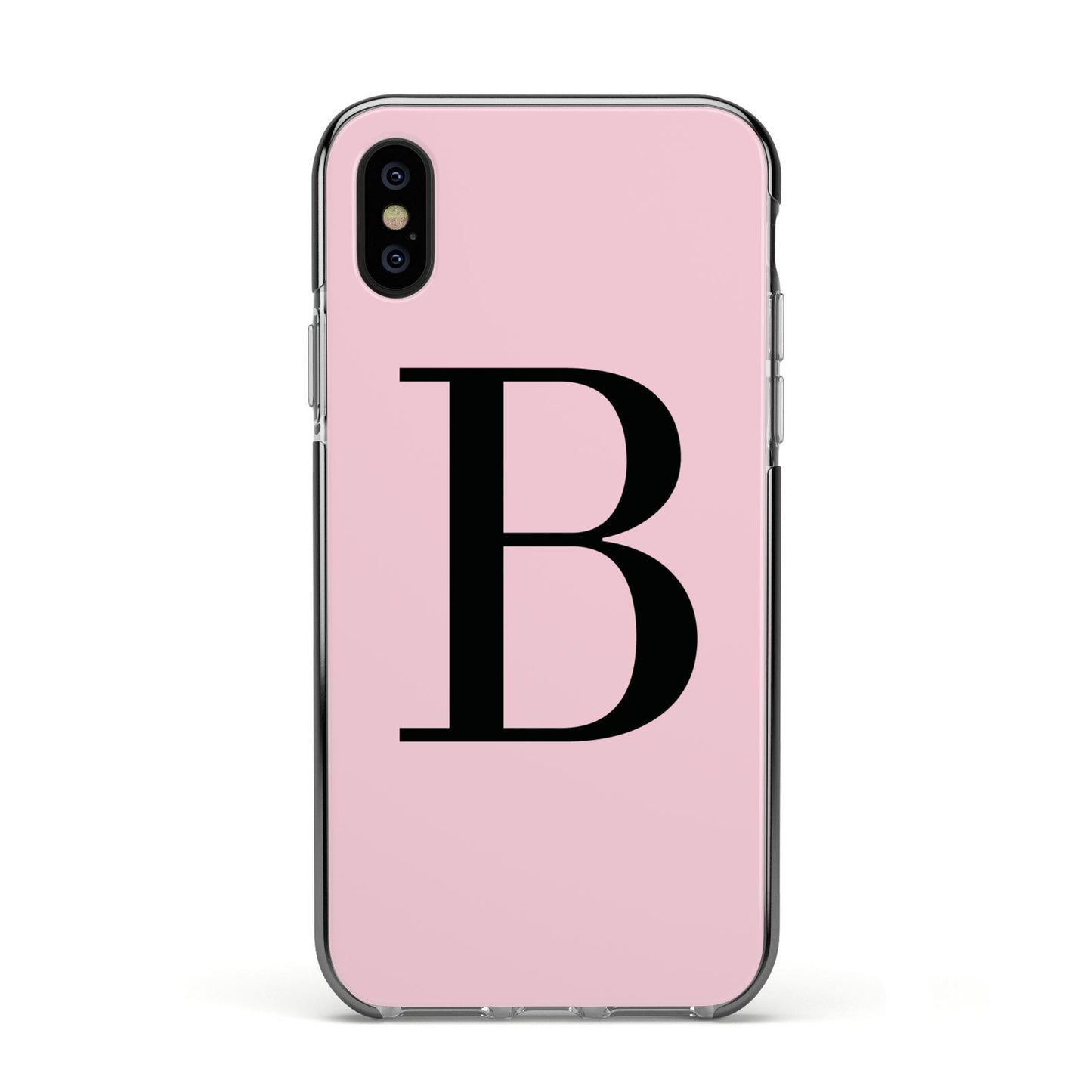 Personalised Pink Black Initial Apple iPhone Xs Impact Case Black Edge on Black Phone