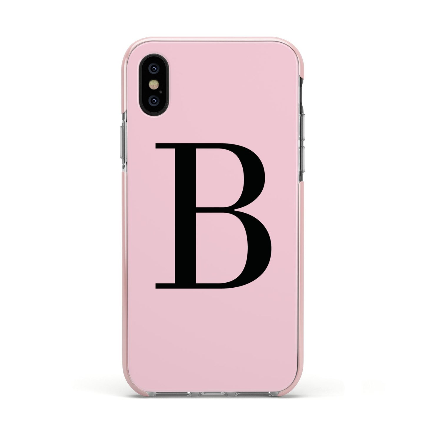 Personalised Pink Black Initial Apple iPhone Xs Impact Case Pink Edge on Black Phone