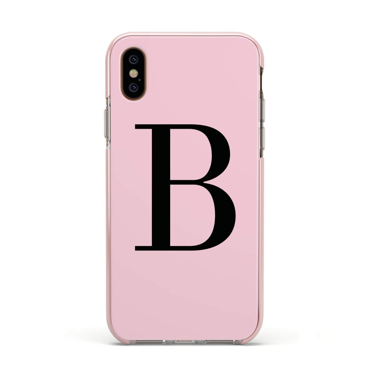 Personalised Pink Black Initial Apple iPhone Xs Impact Case Pink Edge on Gold Phone