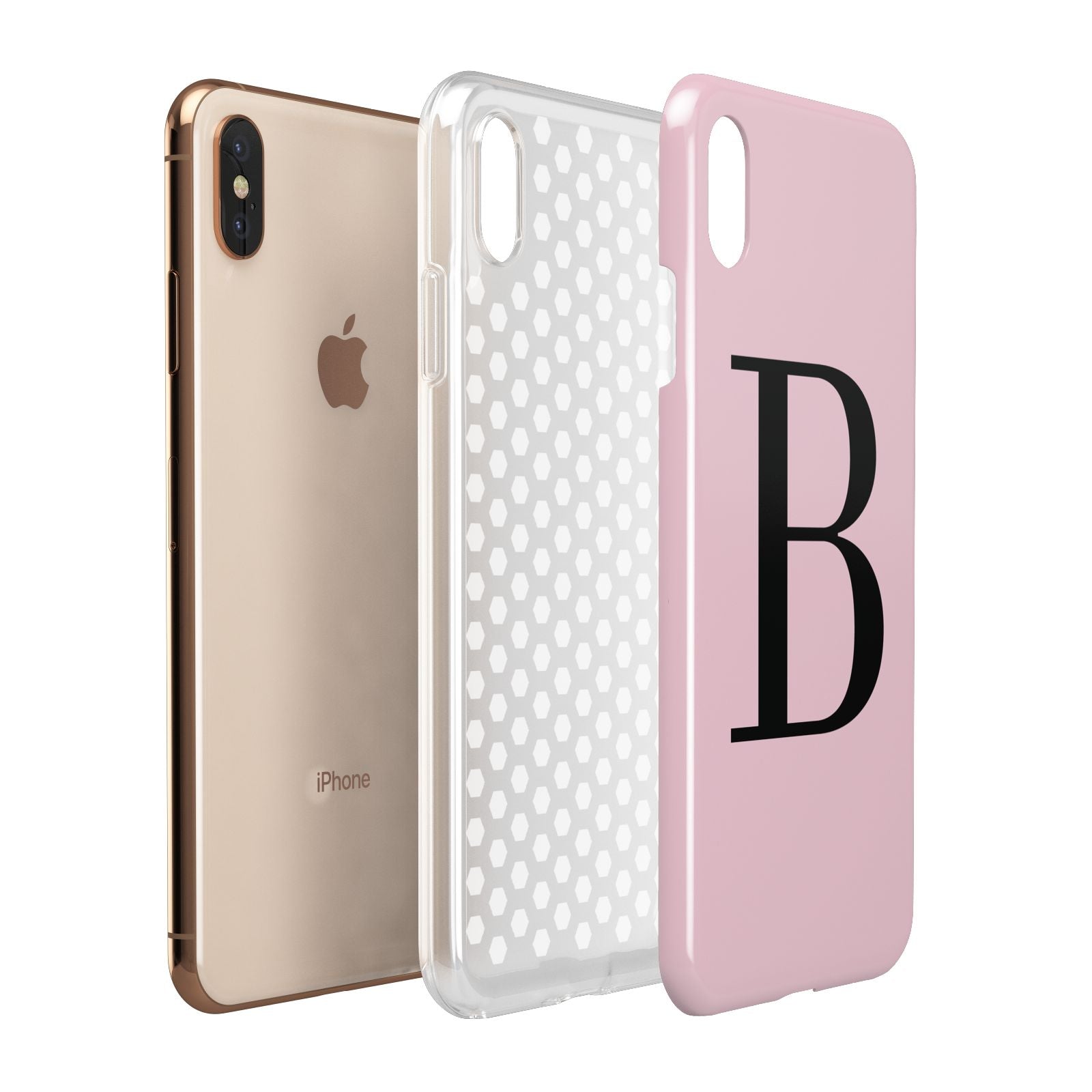 Personalised Pink Black Initial Apple iPhone Xs Max 3D Tough Case Expanded View