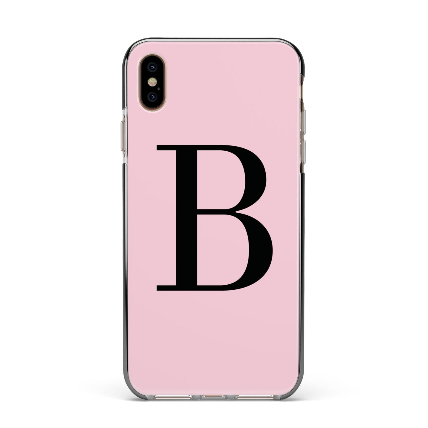 Personalised Pink Black Initial Apple iPhone Xs Max Impact Case Black Edge on Gold Phone