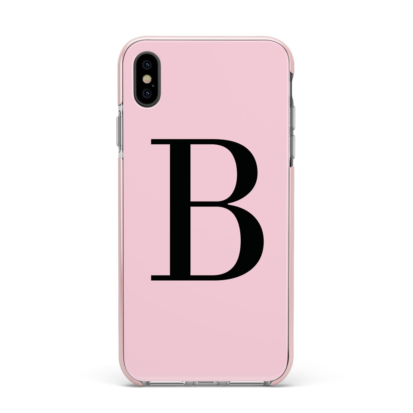 Personalised Pink Black Initial Apple iPhone Xs Max Impact Case Pink Edge on Black Phone