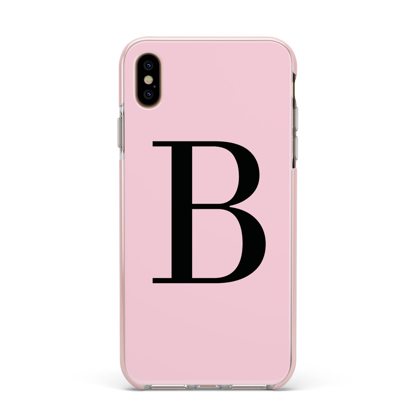 Personalised Pink Black Initial Apple iPhone Xs Max Impact Case Pink Edge on Gold Phone