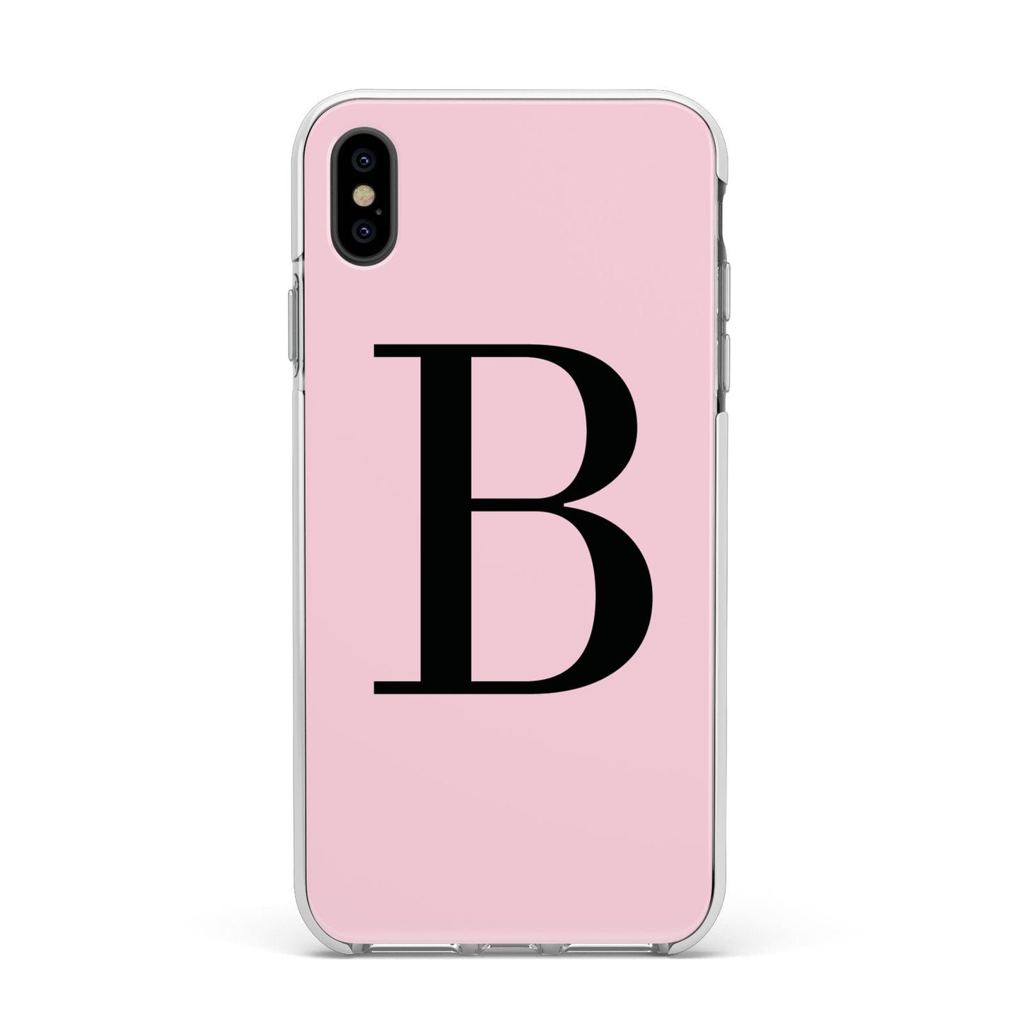 Personalised Pink Black Initial Apple iPhone Xs Max Impact Case White Edge on Black Phone