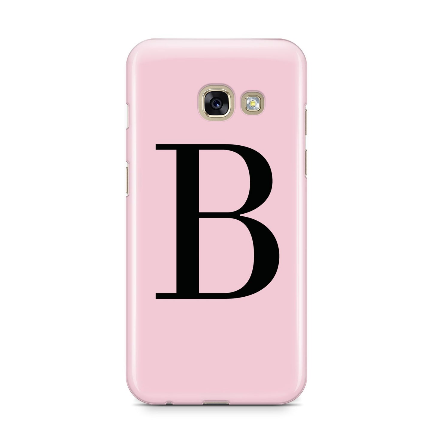 Personalised Pink Black Initial Samsung Galaxy A3 2017 Case on gold phone