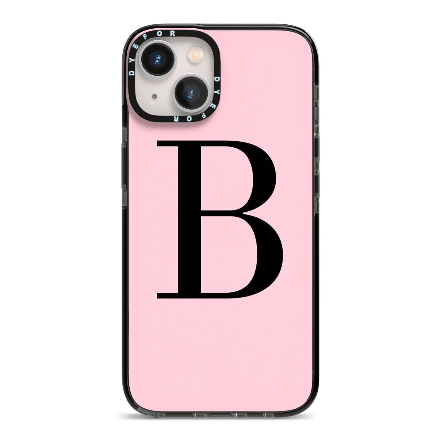 Personalised Pink Black Initial iPhone 13 Black Impact Case on Silver phone