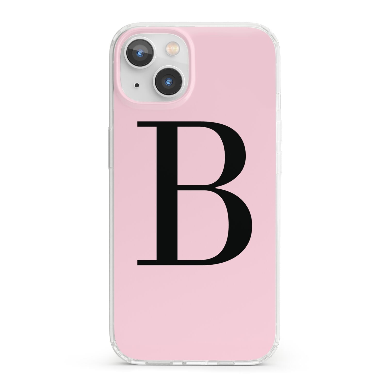 Personalised Pink Black Initial iPhone 13 Clear Bumper Case