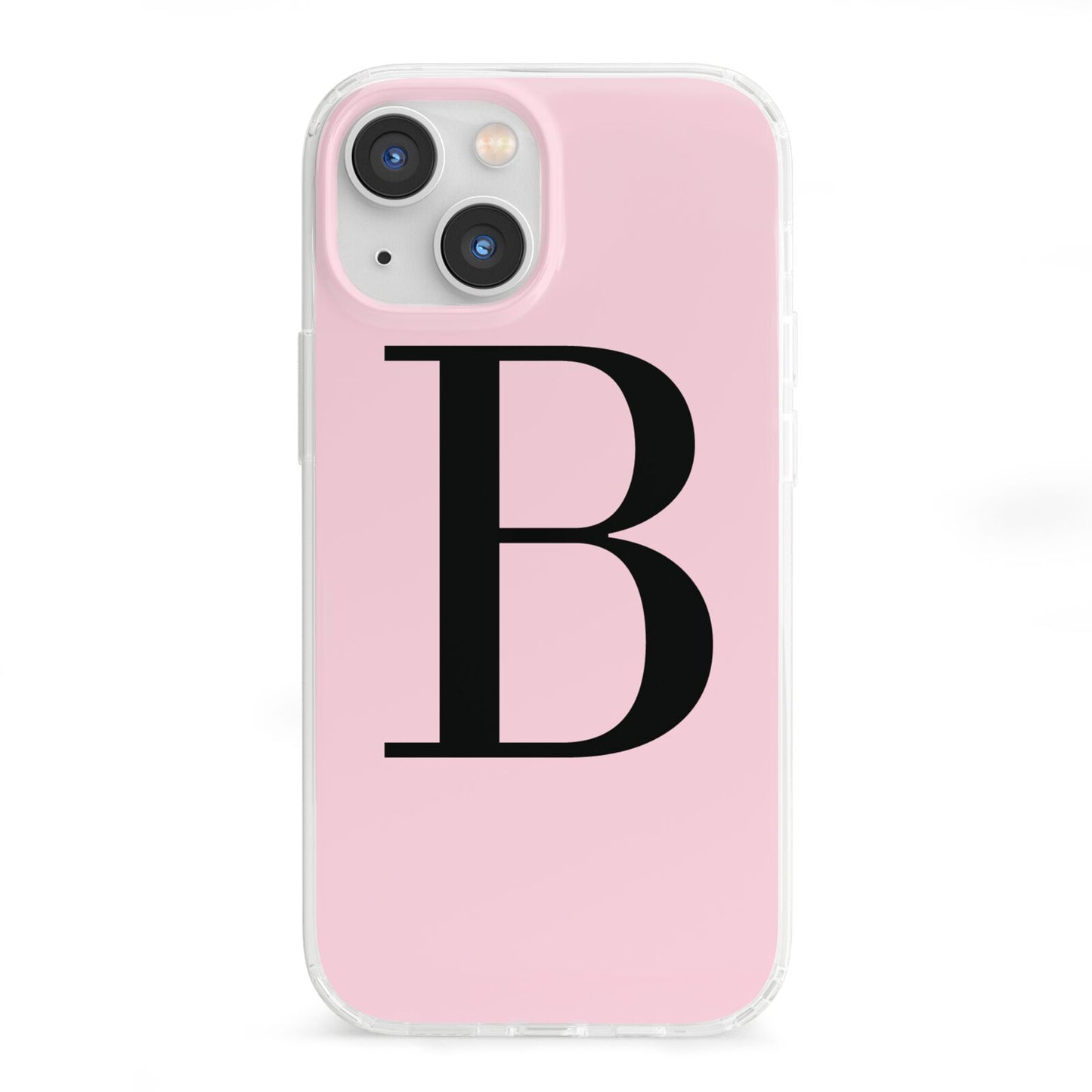 Personalised Pink Black Initial iPhone 13 Mini Clear Bumper Case