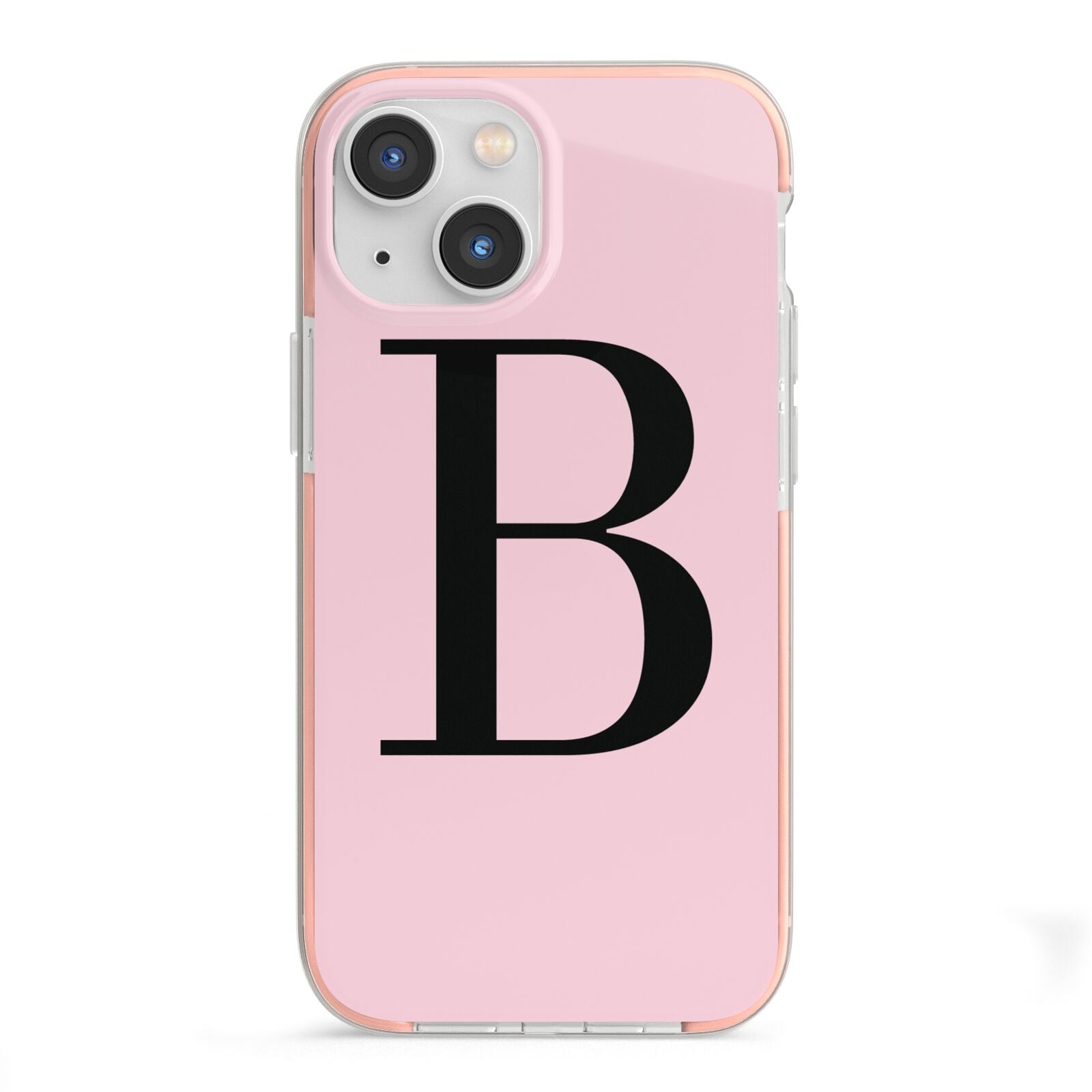 Personalised Pink Black Initial iPhone 13 Mini TPU Impact Case with Pink Edges