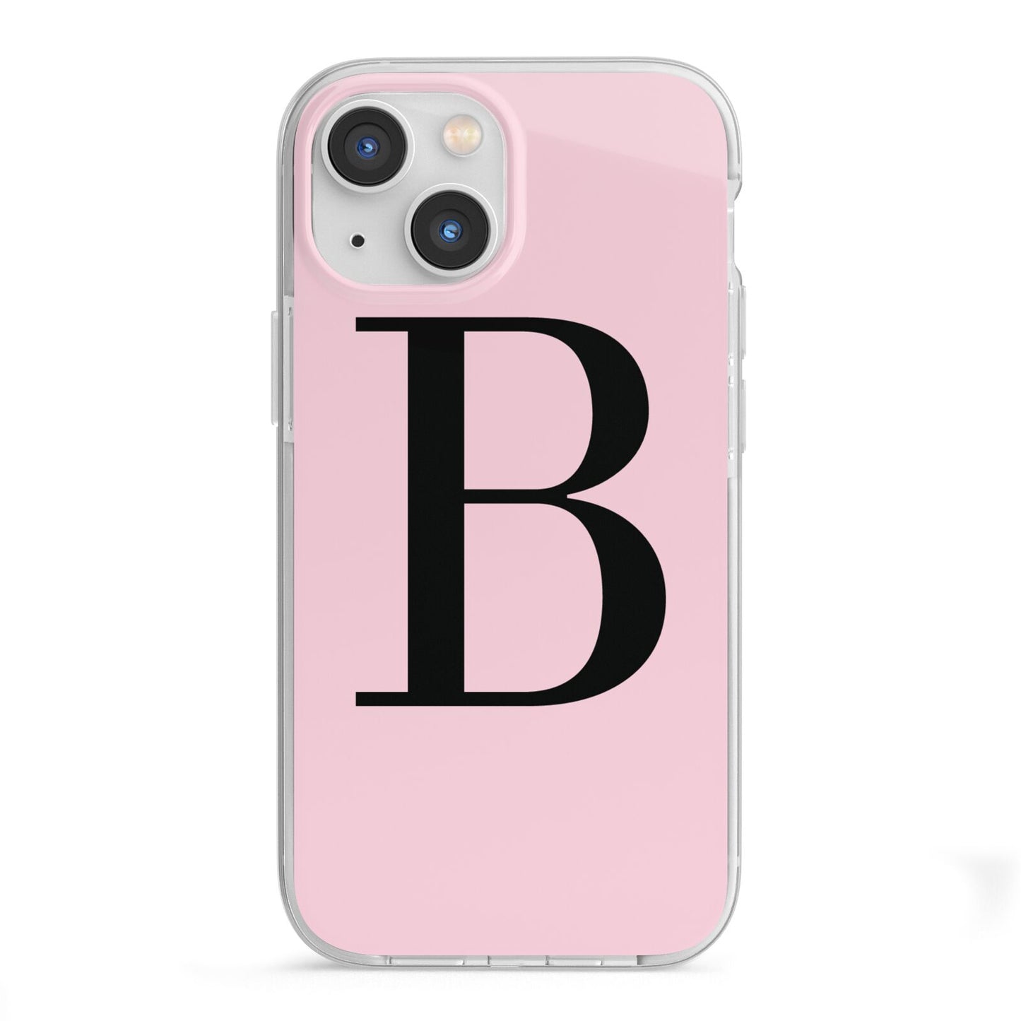 Personalised Pink Black Initial iPhone 13 Mini TPU Impact Case with White Edges