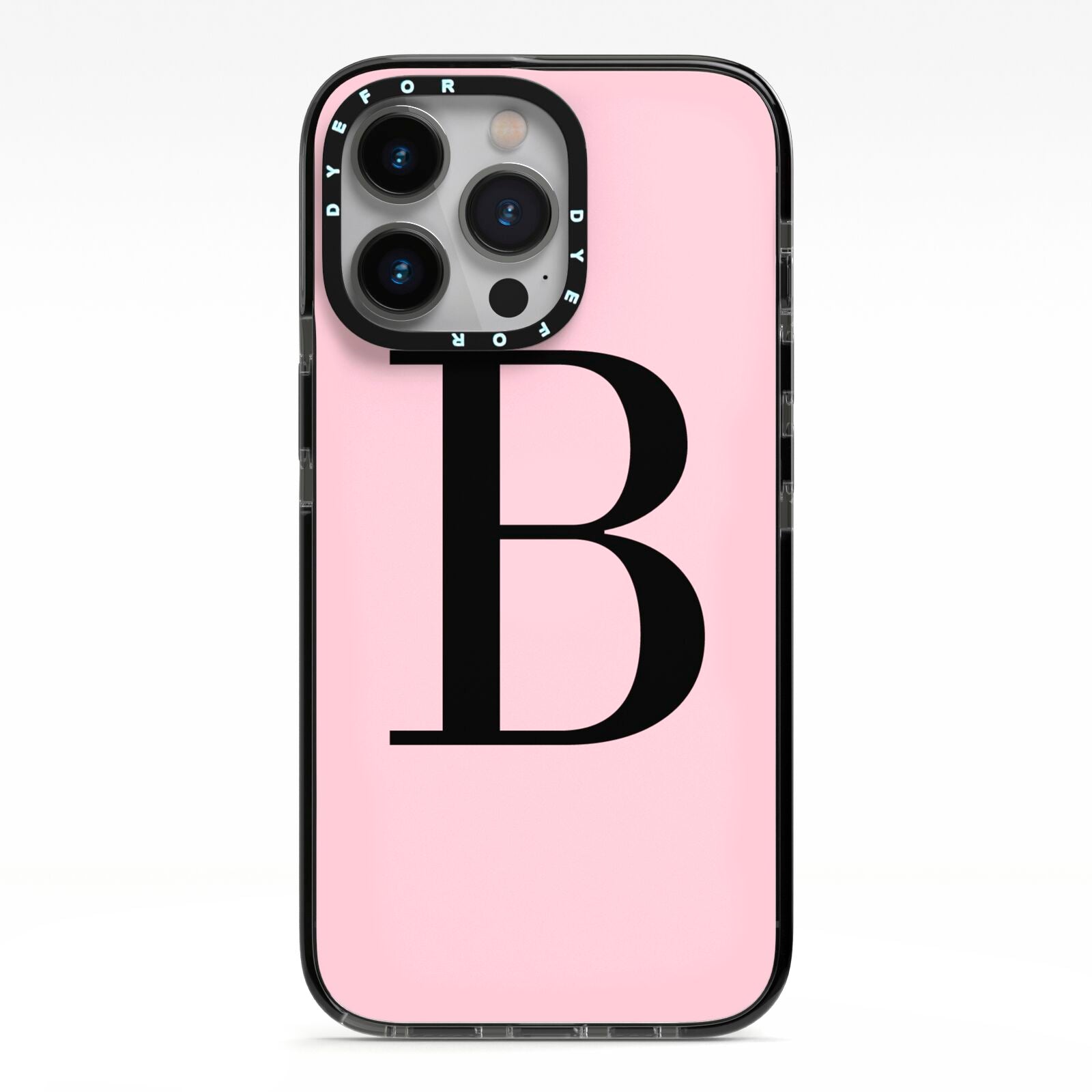 Personalised Pink Black Initial iPhone 13 Pro Black Impact Case on Silver phone