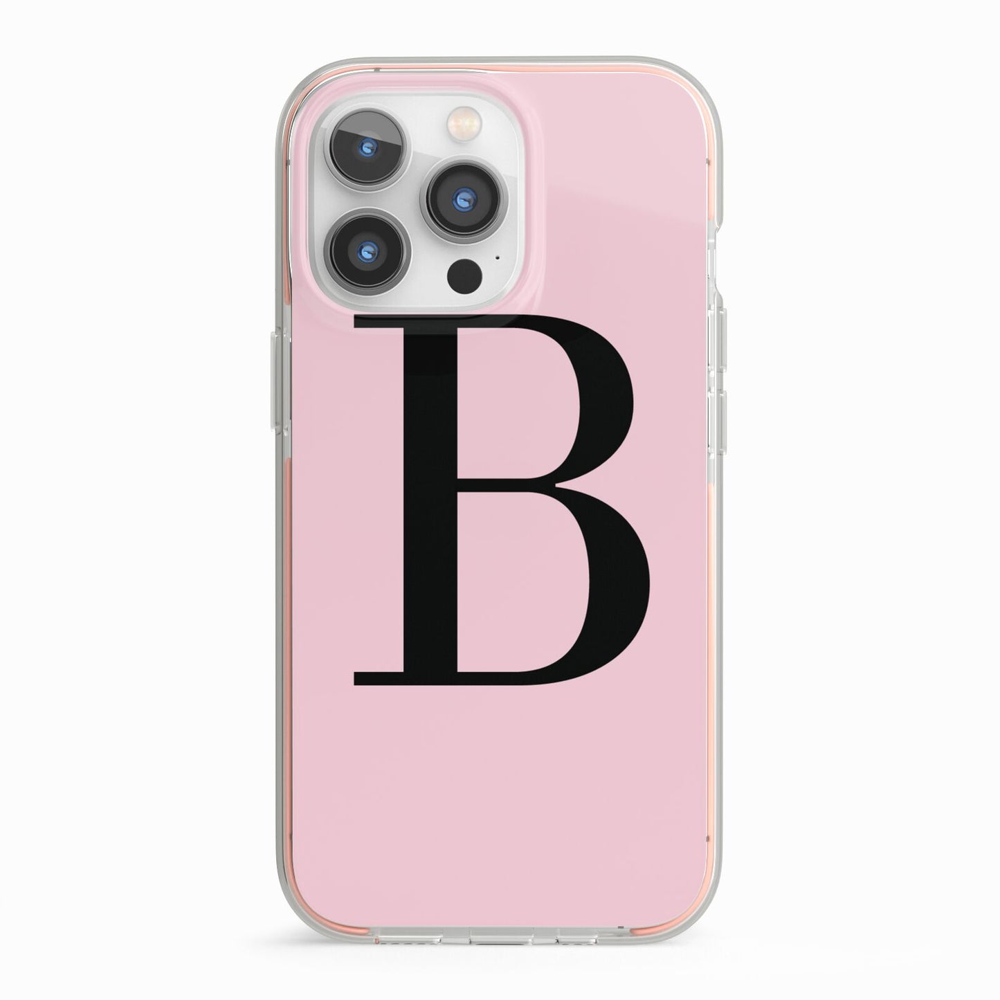 Personalised Pink Black Initial iPhone 13 Pro TPU Impact Case with Pink Edges