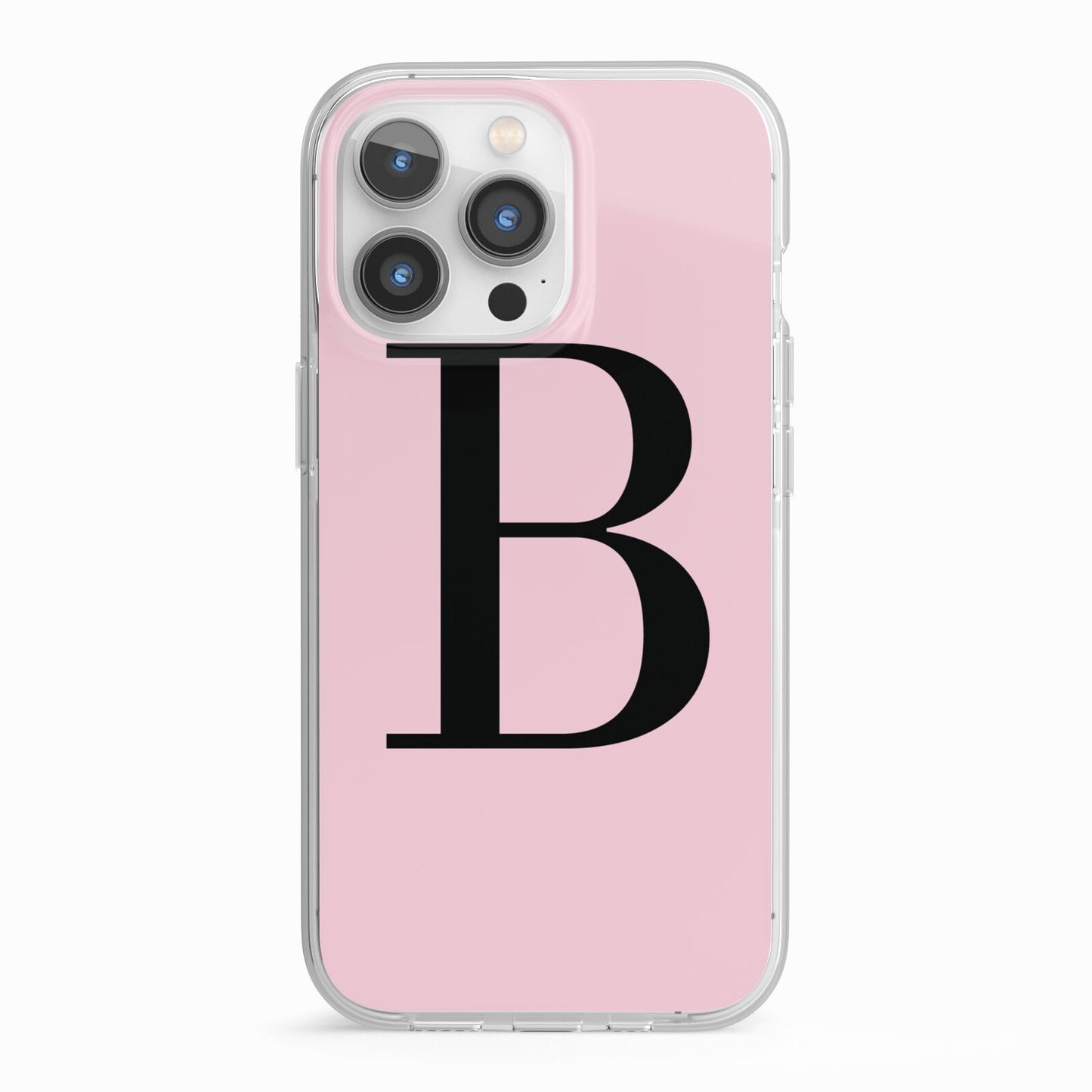 Personalised Pink Black Initial iPhone 13 Pro TPU Impact Case with White Edges