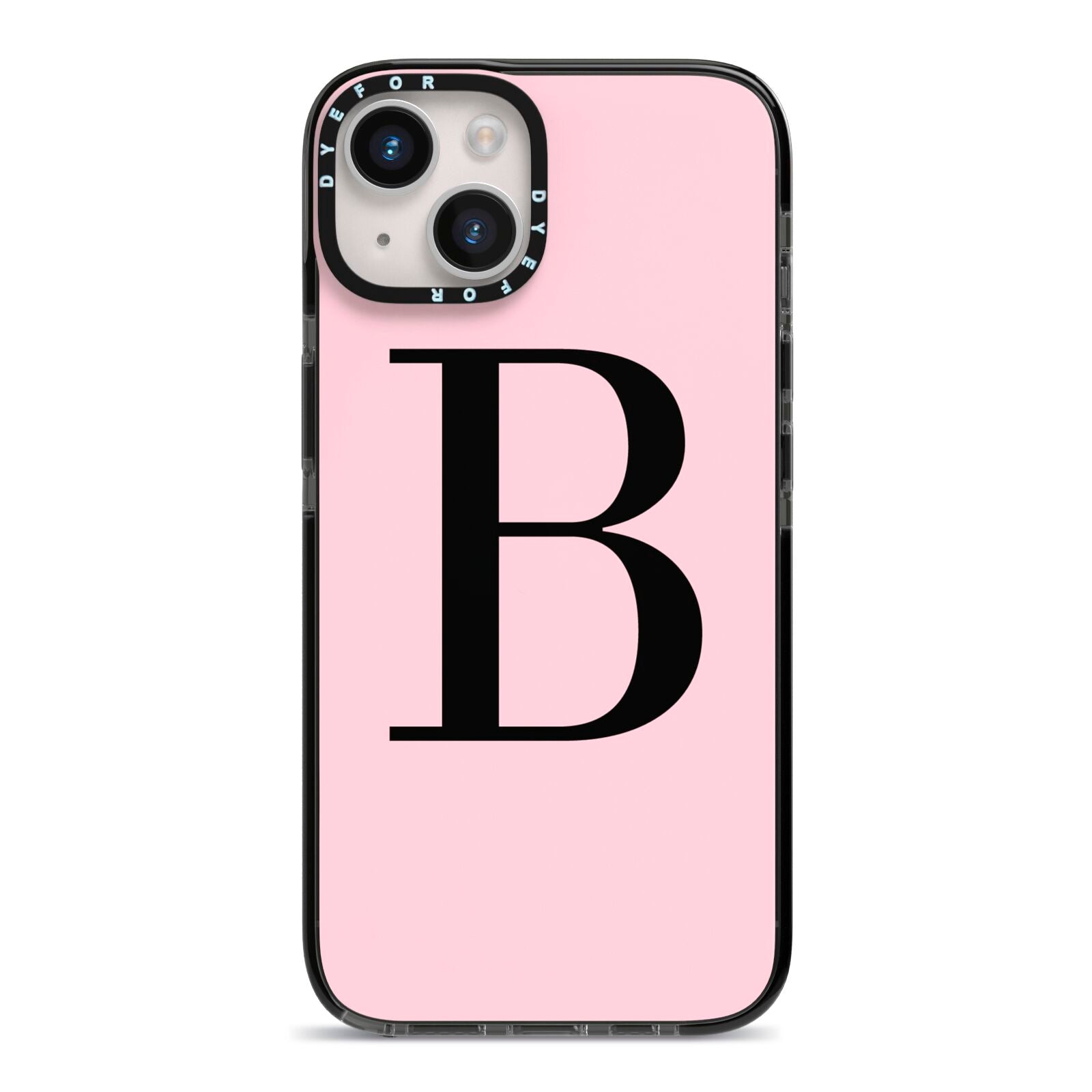 Personalised Pink Black Initial iPhone 14 Black Impact Case on Silver phone