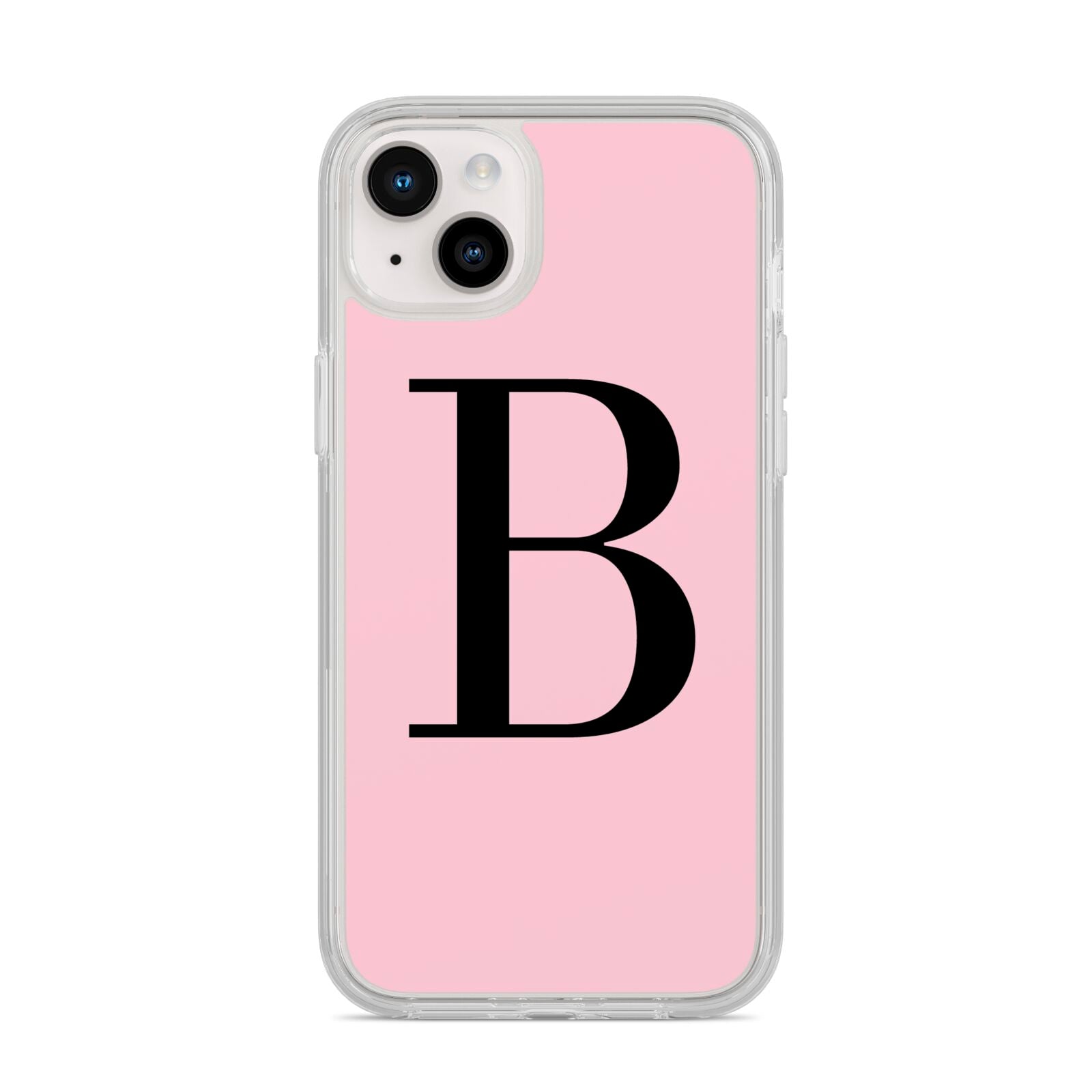 Personalised Pink Black Initial iPhone 14 Plus Clear Tough Case Starlight