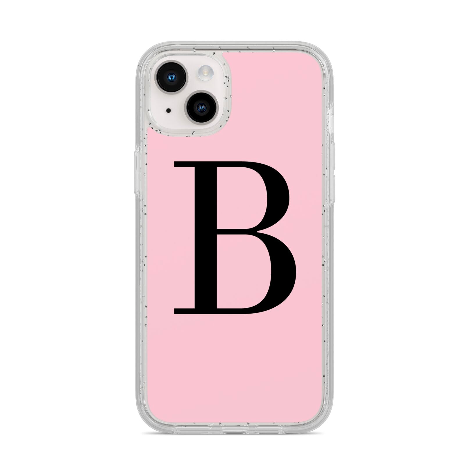 Personalised Pink Black Initial iPhone 14 Plus Glitter Tough Case Starlight