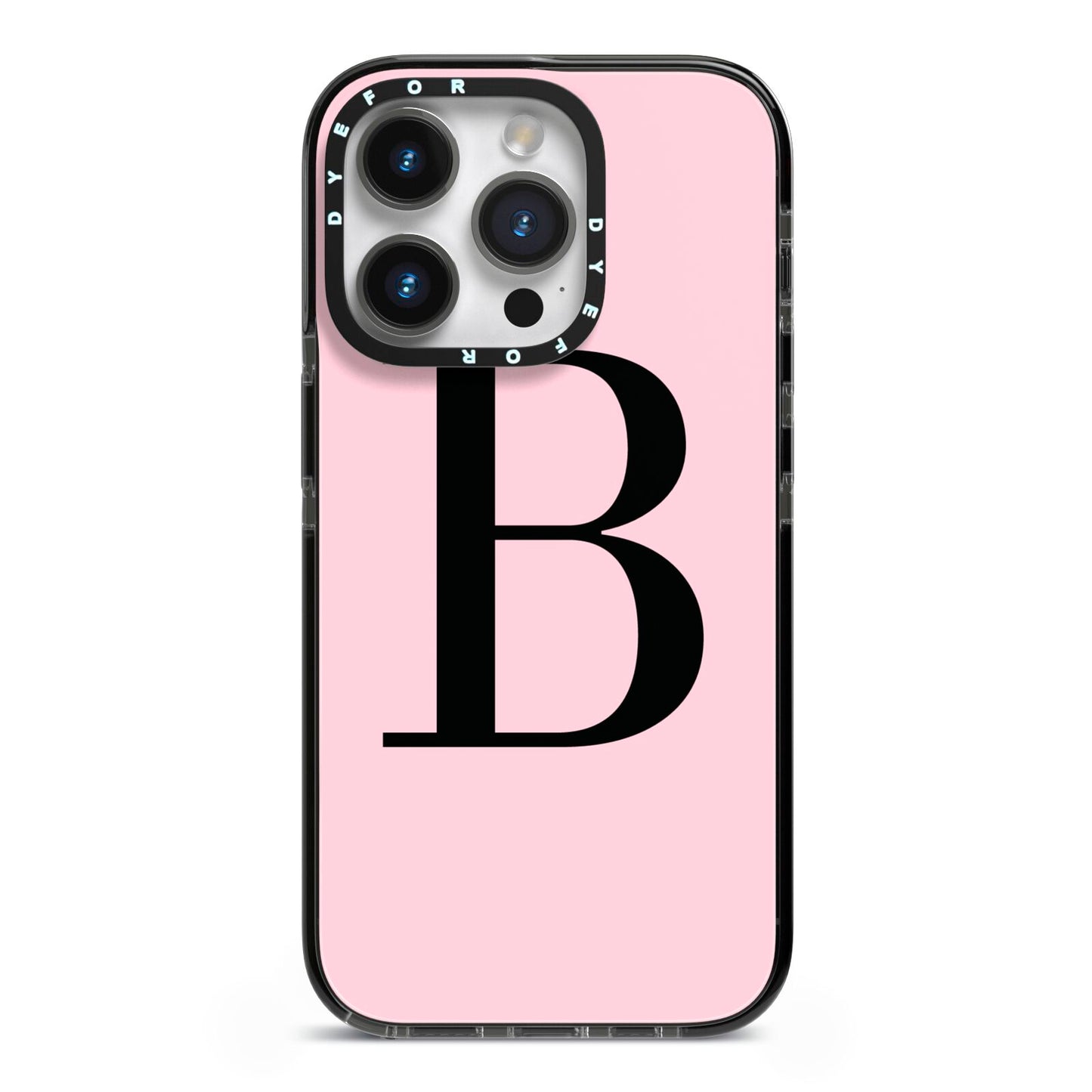 Personalised Pink Black Initial iPhone 14 Pro Black Impact Case on Silver phone