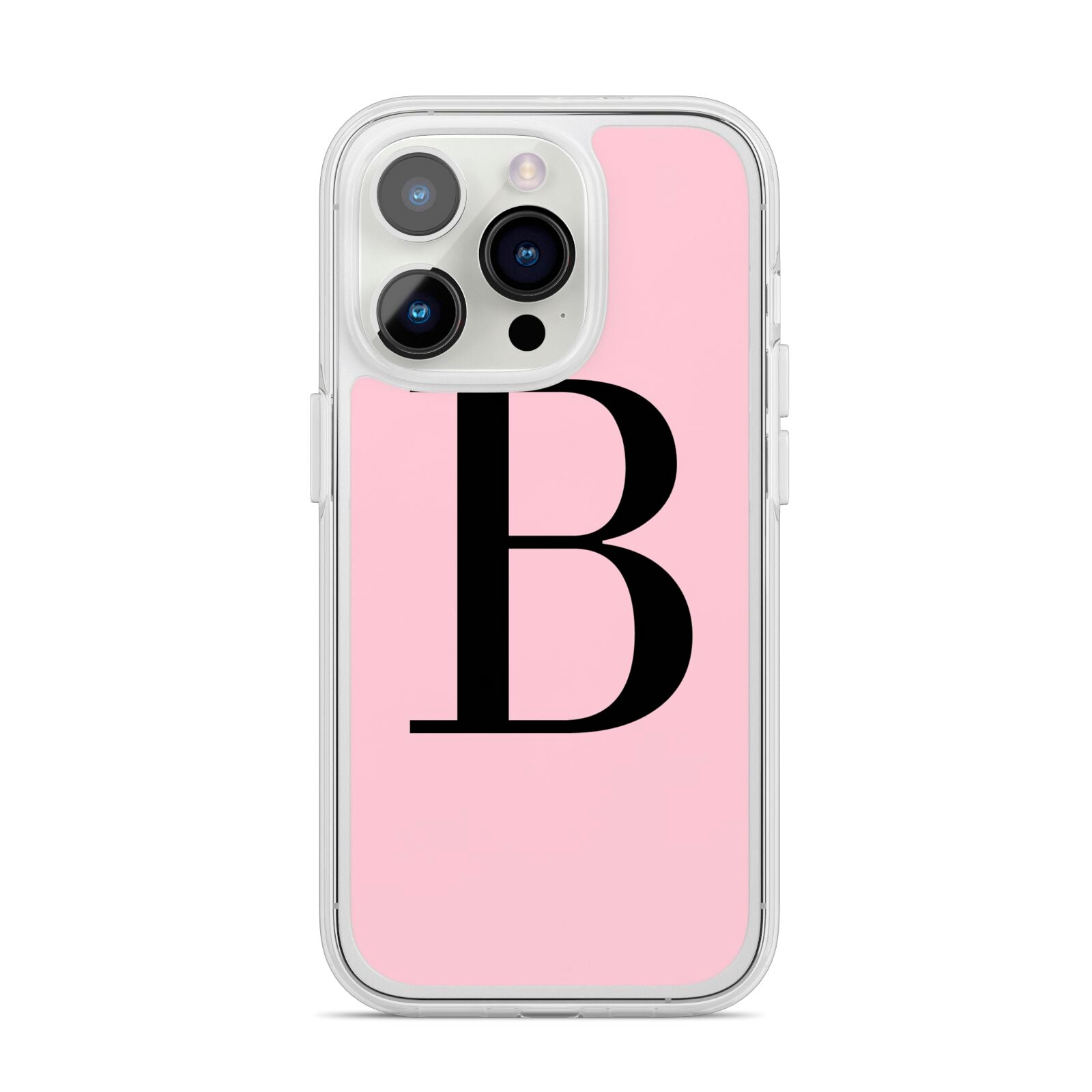 Personalised Pink Black Initial iPhone 14 Pro Clear Tough Case Silver