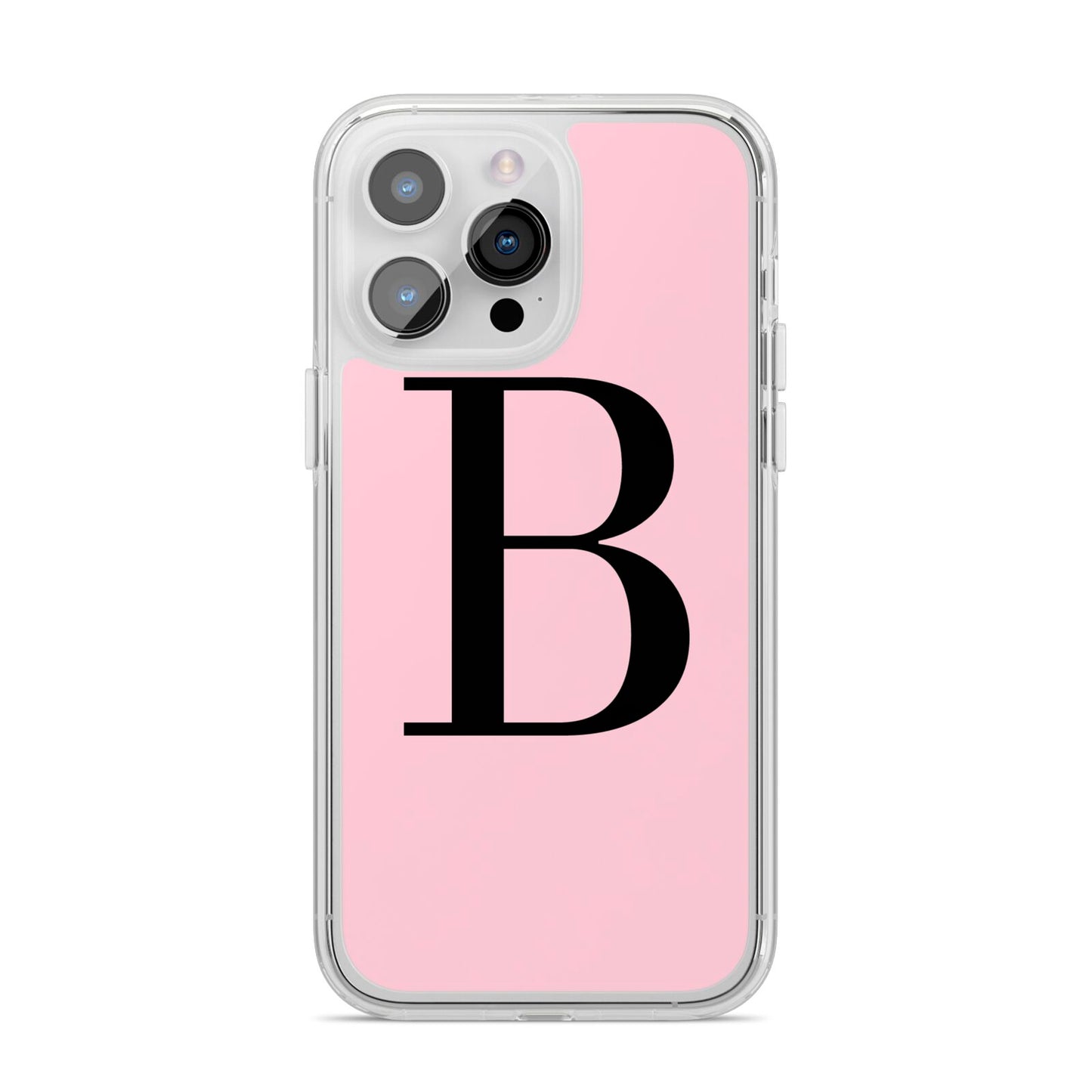 Personalised Pink Black Initial iPhone 14 Pro Max Clear Tough Case Silver