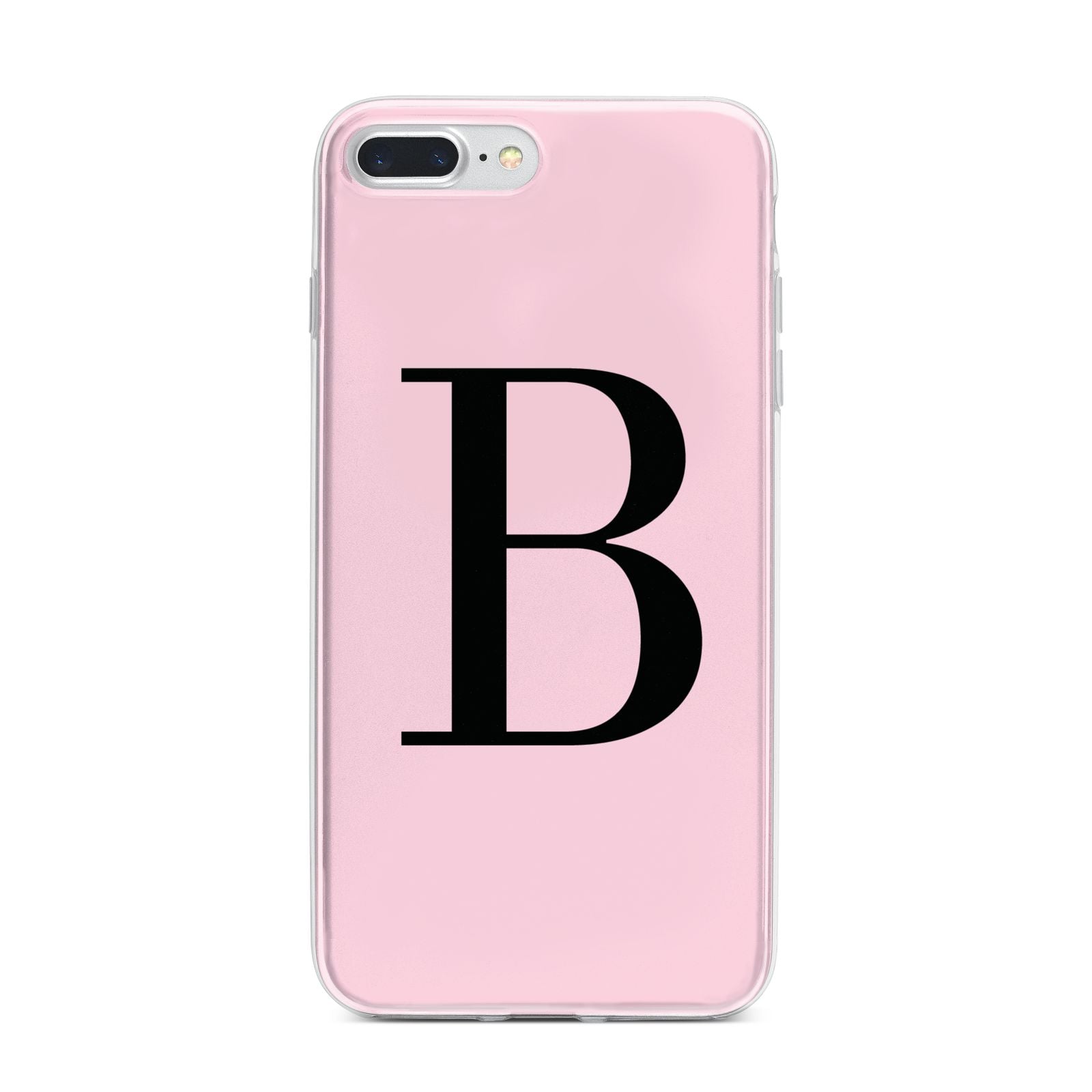 Personalised Pink Black Initial iPhone 7 Plus Bumper Case on Silver iPhone