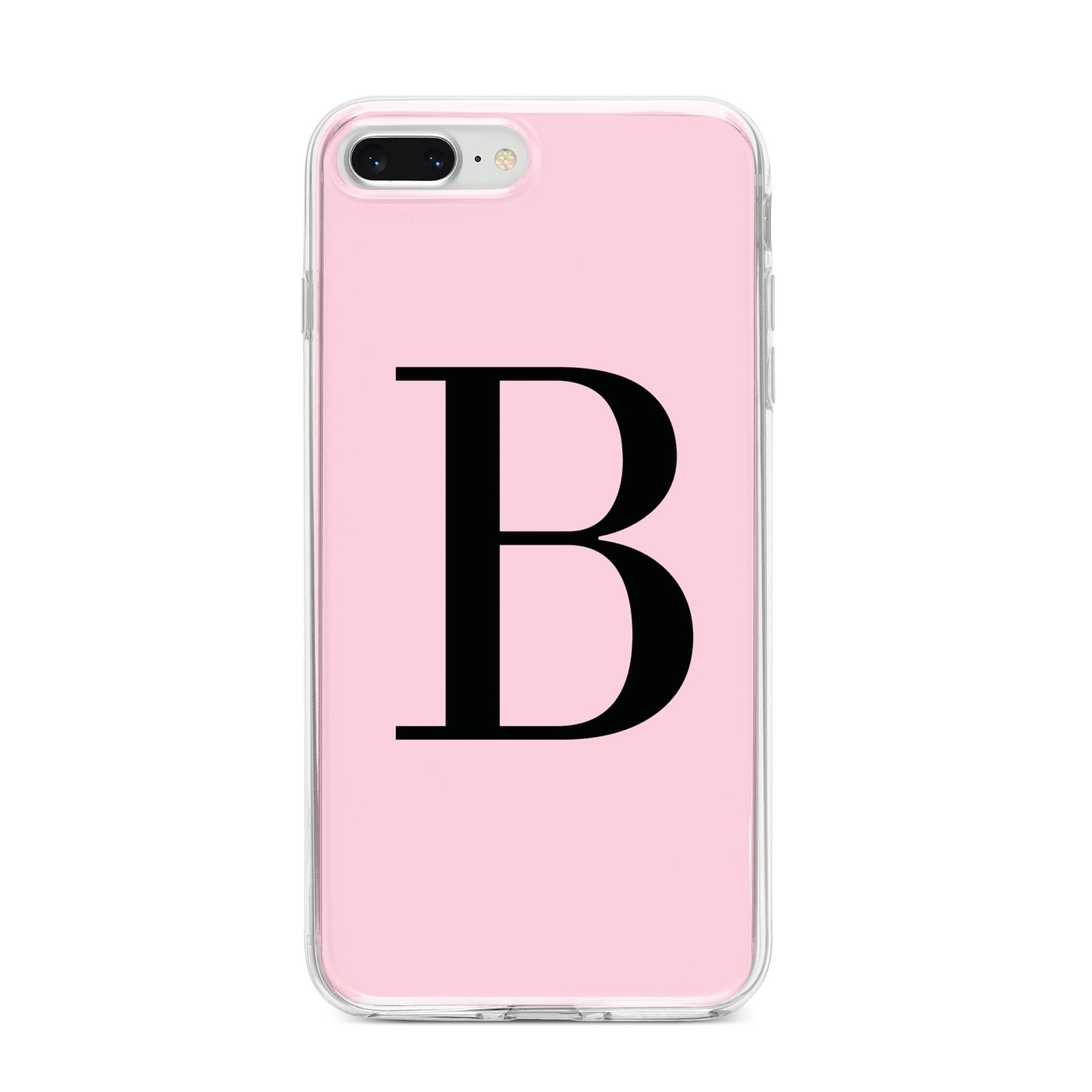 Personalised Pink Black Initial iPhone 8 Plus Bumper Case on Silver iPhone