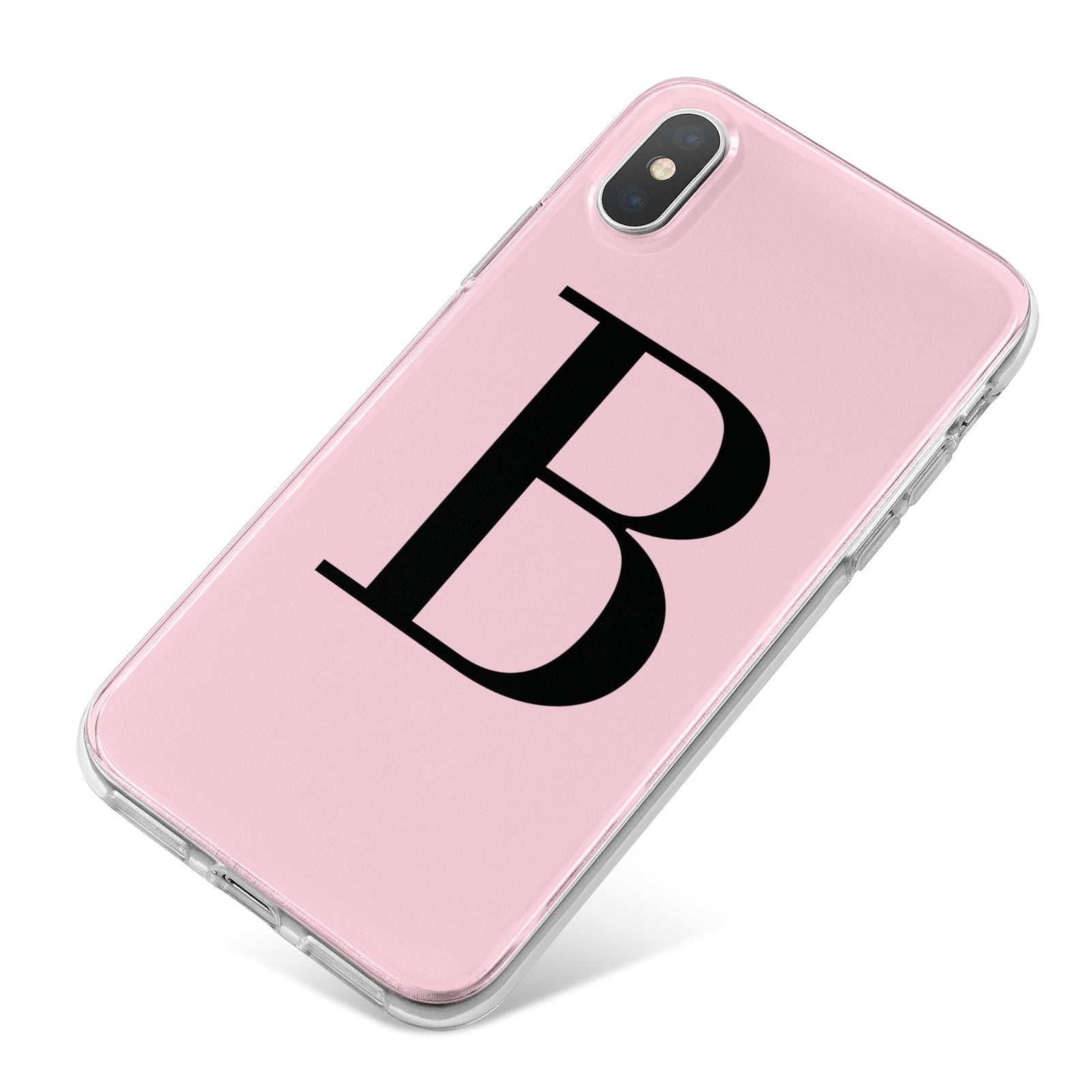 Personalised Pink Black Initial iPhone X Bumper Case on Silver iPhone