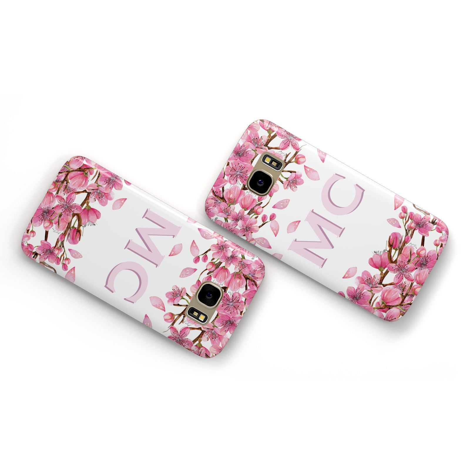 Personalised Pink Blossom Floral Samsung Galaxy Case Flat Overview