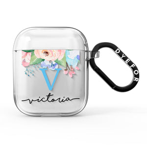 Personalised Pink & Blue Flowers AirPods Case