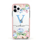 Personalised Pink Blue Flowers Apple iPhone 11 Pro in Silver with Pink Impact Case