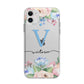 Personalised Pink Blue Flowers Apple iPhone 11 in White with Bumper Case