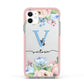 Personalised Pink Blue Flowers Apple iPhone 11 in White with Pink Impact Case
