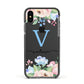 Personalised Pink Blue Flowers Apple iPhone Xs Impact Case Black Edge on Black Phone