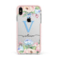 Personalised Pink Blue Flowers Apple iPhone Xs Max Impact Case Pink Edge on Silver Phone