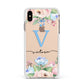 Personalised Pink Blue Flowers Apple iPhone Xs Max Impact Case White Edge on Gold Phone