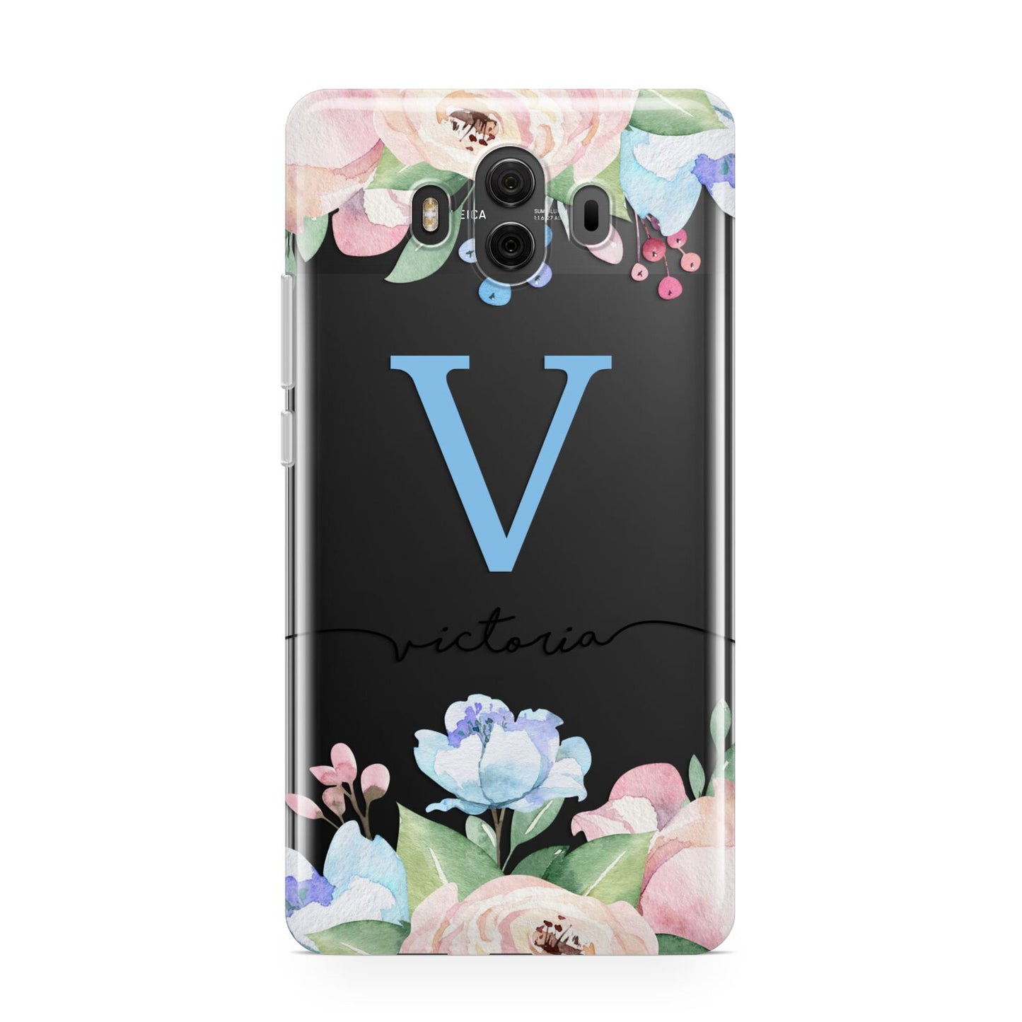 Personalised Pink Blue Flowers Huawei Mate 10 Protective Phone Case